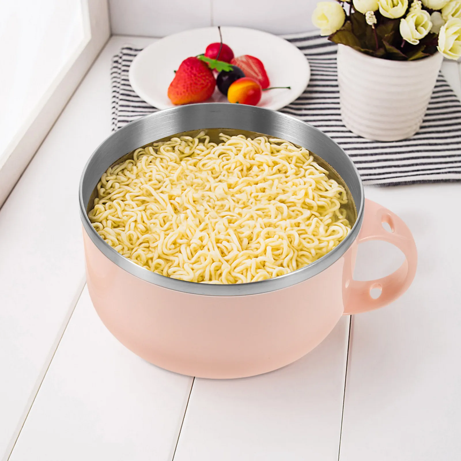 1200Ml Stone Noodle Bowl Large Capacity Non Stick Detachable Liner Easy Clean Vent Hole for Instant Noodle Soup Salad