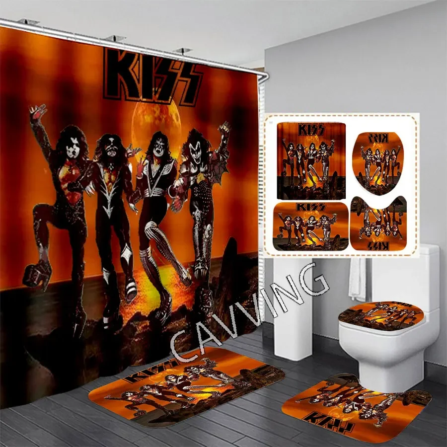 CAVVING 3D Print  KISS ROCK BAND  Shower Curtains Waterproof  Bathroom Curtain Anti-slip Bath Mat Set Toilet Rugs Carpets  H4