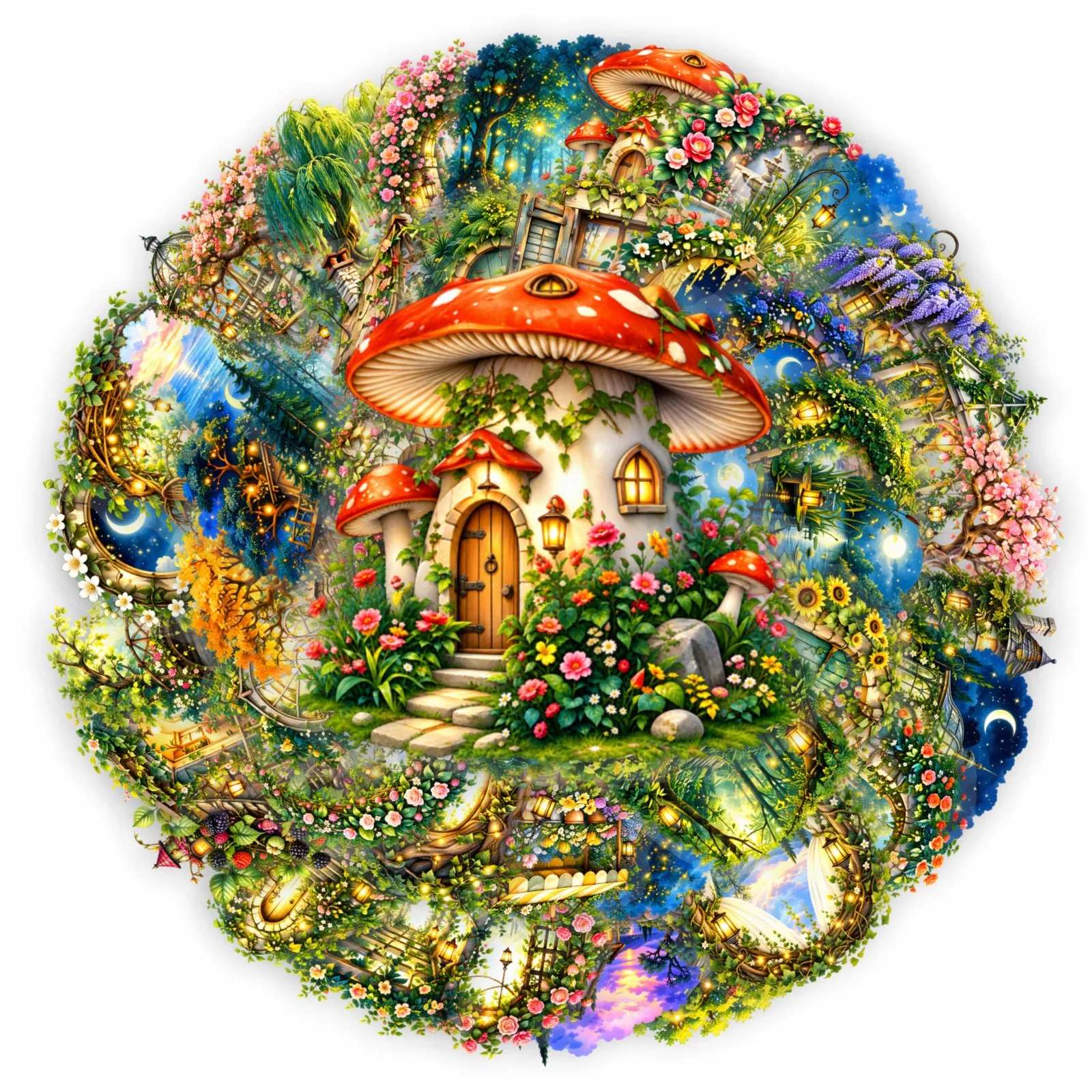 50 PCS HD Magic Forest Elf Wooden House Mushroom House Transparent Waterproof Stickers Decorate Pencil Case Hand Account - view 4