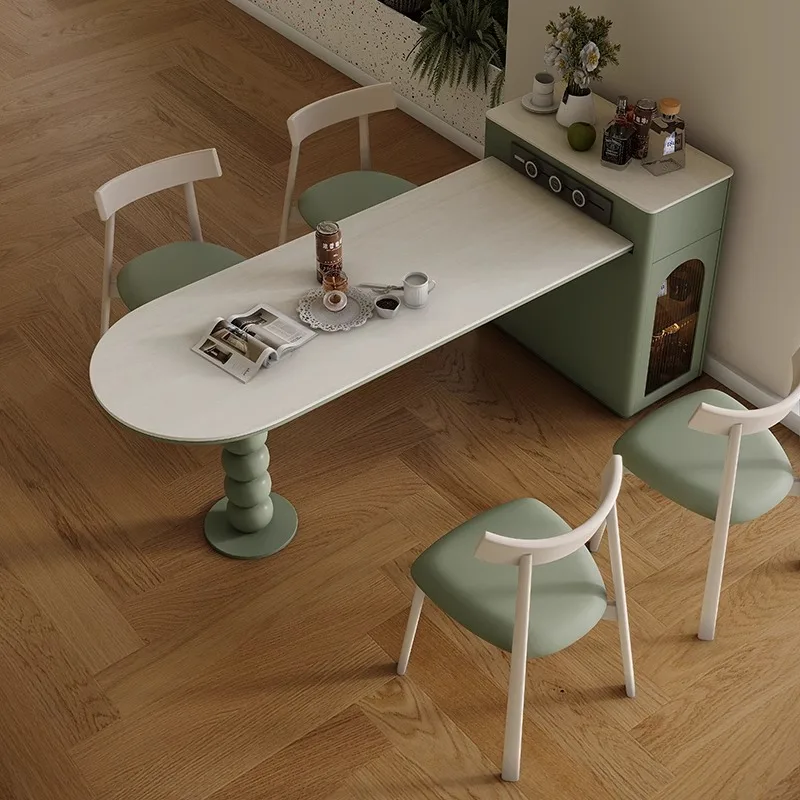 Table à manger d'île intégrée, table à manger rétractable en dalle de roche travertin pour petit appartement