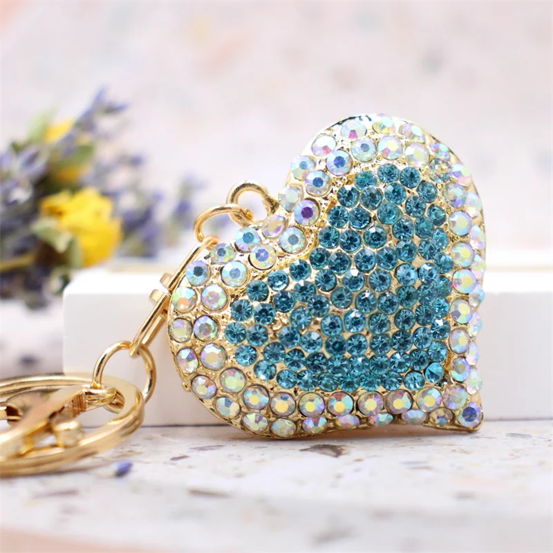 New Crystal Love Keychain Rhinestone Couple Car Key chain Female Bag Pendant accessories Keyring Flower Key Chain