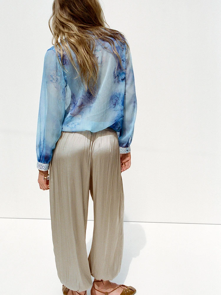 New Autumn 2025 Women's Floral Print round Ne Transparent Cover up Ele Versatile Faionable Chinese Sle Ethnic Clothing