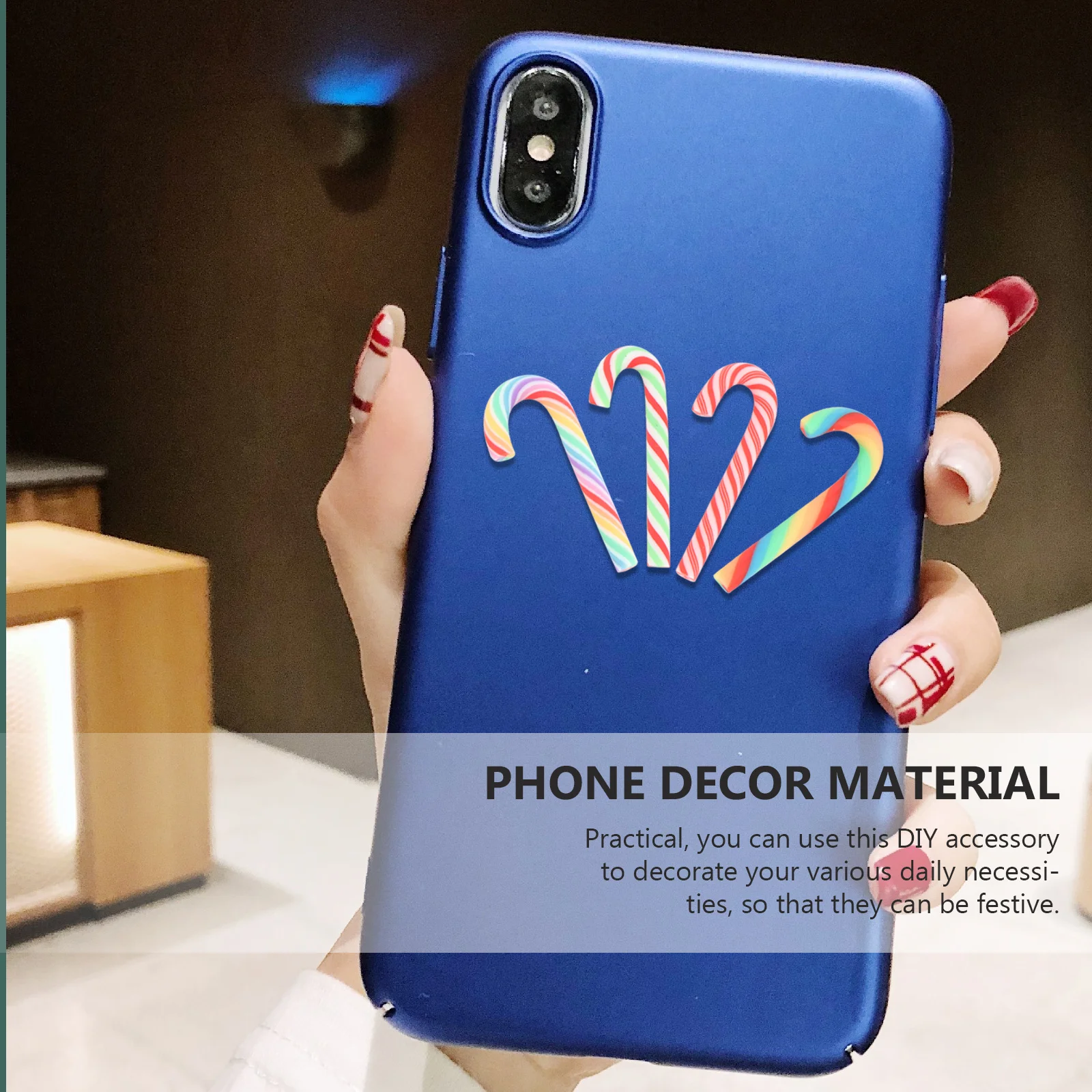 

40Pcs Christmas Candy Cane Design DIY Phone Ornament Colorful Decorative DIY Material Multi-Purpose Holiday Decor