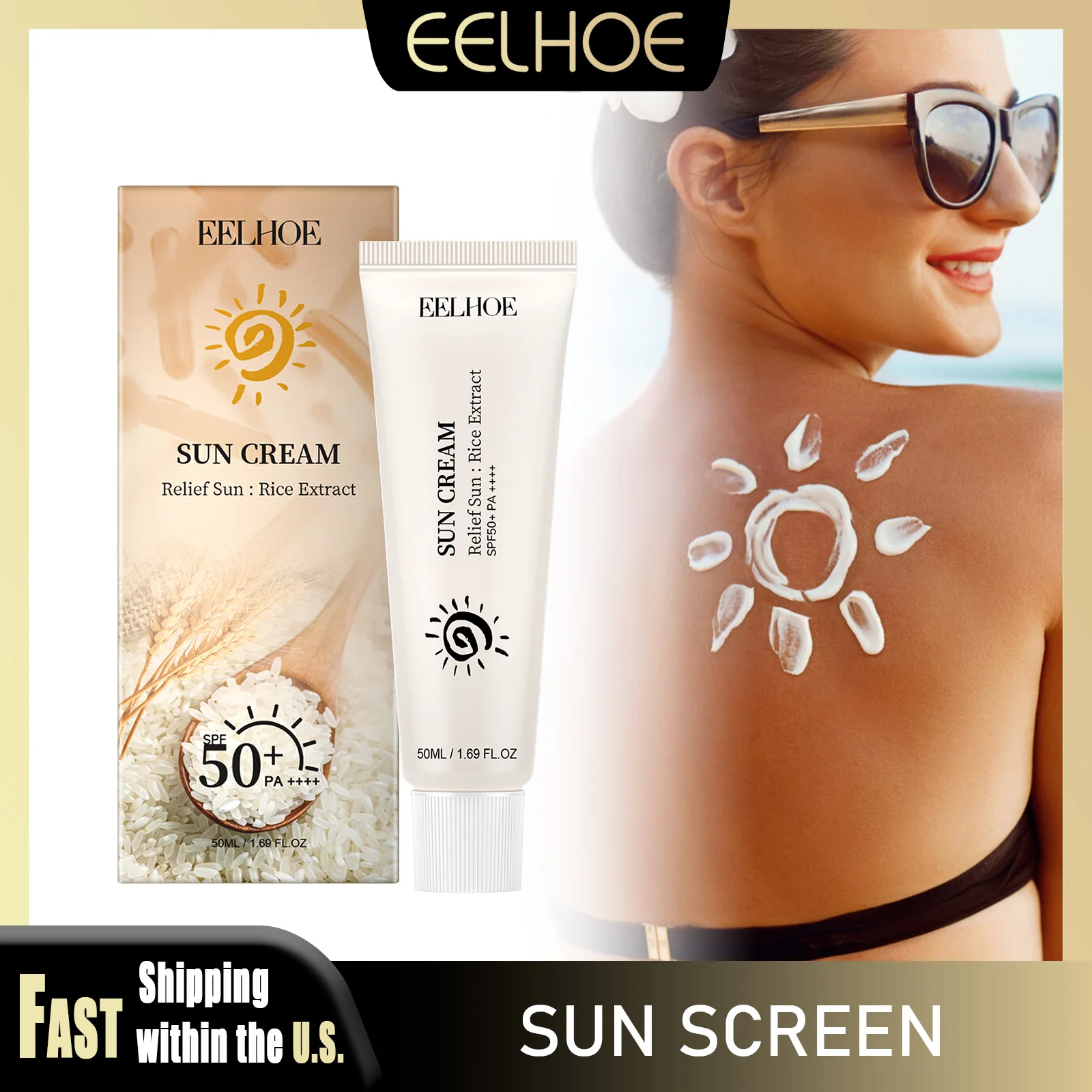 

EELHOE 50 мл SPF50 + солнцезащитный крем для защиты кожи, увлажняющий, отбеливающий, закрывающий пятна, отбеливающий солнцезащитный крем для лица и тела, уход за кожей