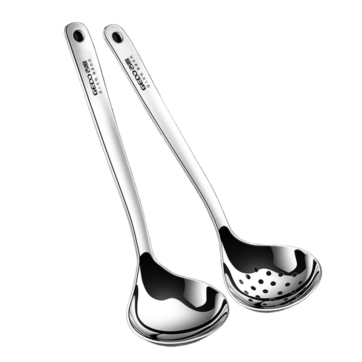 

LFGB Certification 304 Stainless Steel Kitchen Soup Ladle and Colander Hotpot Serving Spoon Well Polished Banquet Tableware