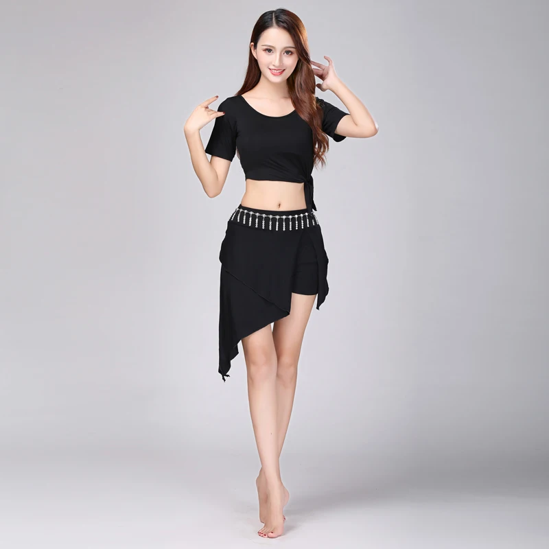 Dostosowane stroje do ćwiczeń tańca brzucha, odzież do tańca brzucha, damski zestaw spódnicowy dla początkujących, modalne kostiumy do tańca orientalnego, łańcuszek na talię.