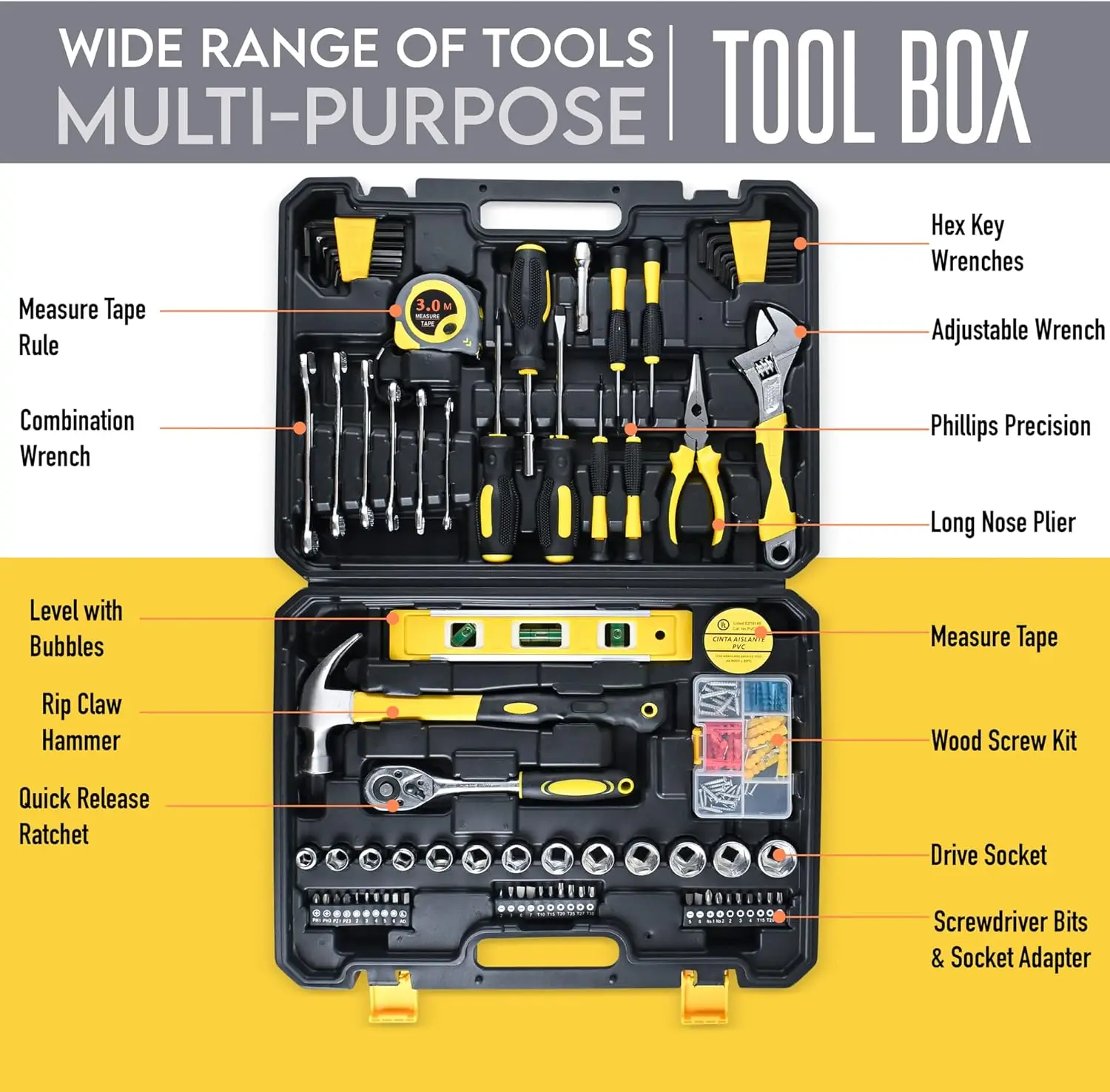 مجموعة أدوات يدوية مكونة من 108 قطعة، مجموعة أدوات متعددة الوظائف لإصلاح المركبات - 004