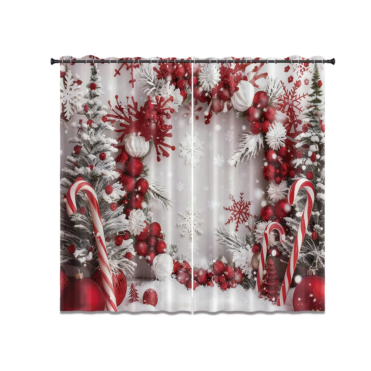 2 Stück Weihnachtsblumenkranz-Druck, perforierte Verdunkelungsvorhänge, mehrere Größen, Isolierung, Schlafzimmerdekoration, einfache Installation