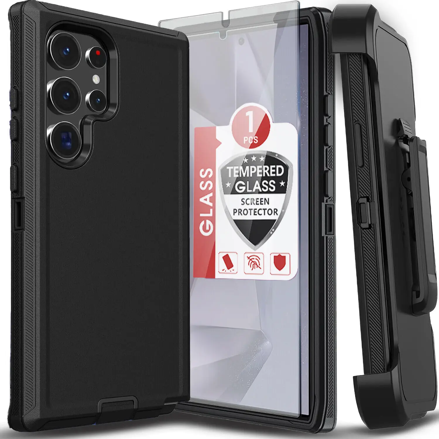 Para Samsung Galaxy S25 Ultra S24 S23 S22 S21 S20 FE armadura resistente a prueba de golpes Clip para cinturón funda de teléfono pantalla de vidrio templado