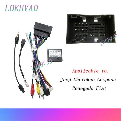 Imagen 1 del producto Adaptador de Cable de alimentación de 16 pines para Audio de coche, DVD, Android, con caja Canbus, para Jeep Cherokee Compass Renegade Fiat, arnés de cableado de alimentación