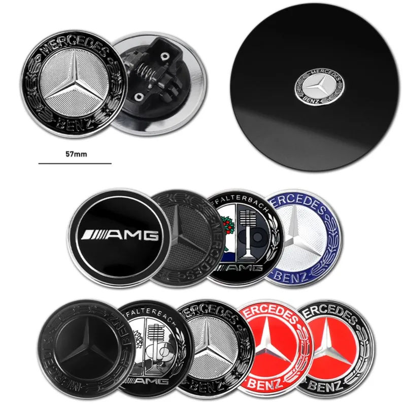 1pcs 57mm Car Front Flat Hood Emblem Badge Logo Cover Auto Accessories For Mercedes Benz Exclusive AMG W108 W124 W126 W169 W176