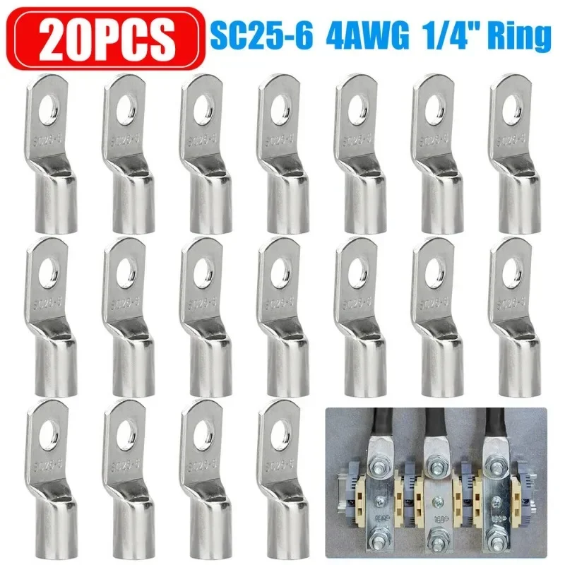 20/40pcs SC25-6 Type Lugs Ring Cable Connector Crimp Wire Connector SC Type Wire Nose Terminal Electrical M6 Terminals for Cable