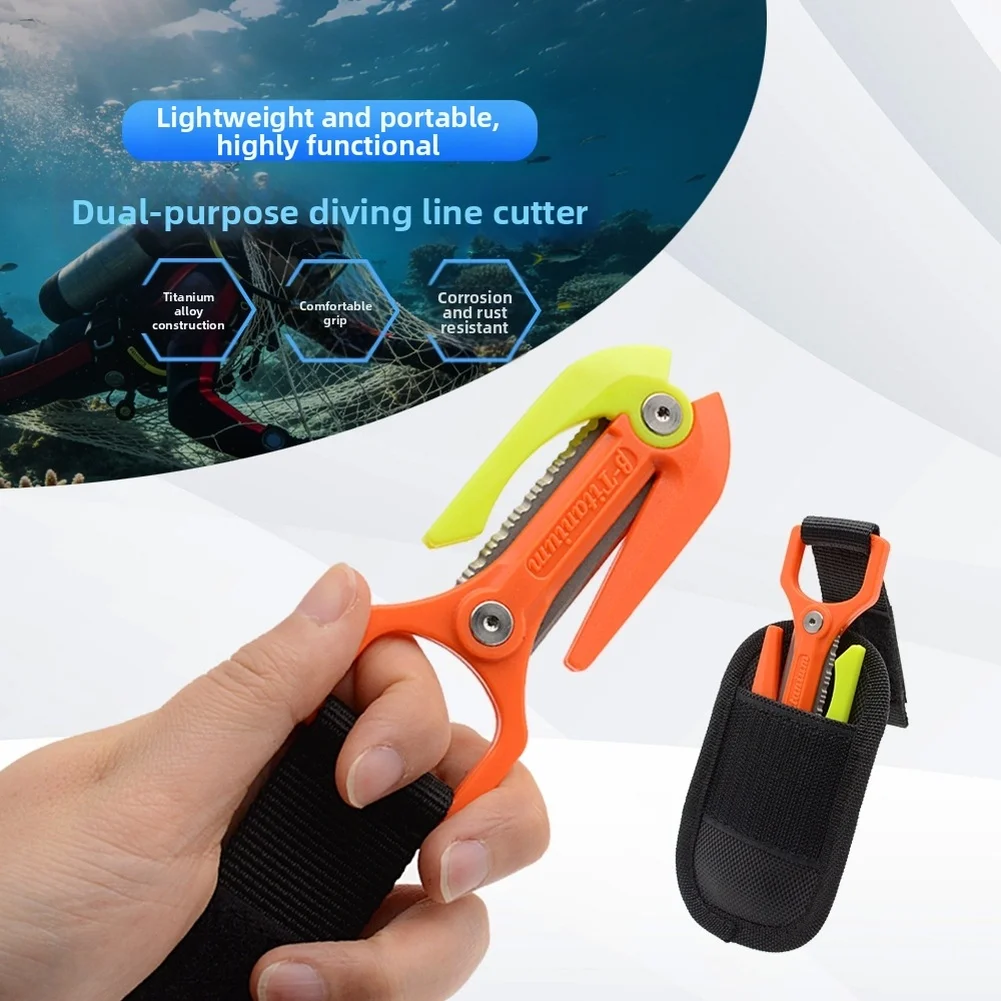 Alloy Dive Line Cutter Dual Edge Rescue Tool Serrated Rope Cutter For Underwater Fishing Net Rope Outdoor Escape Tool
