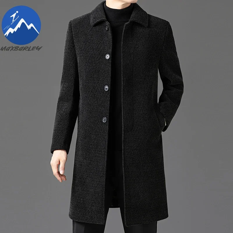 

Men 2025 Winter Wool Overcoat Long Length Fashion Brand Wool Lined Thick Soft Woolen Trench English Design Snowproof Warm Coats