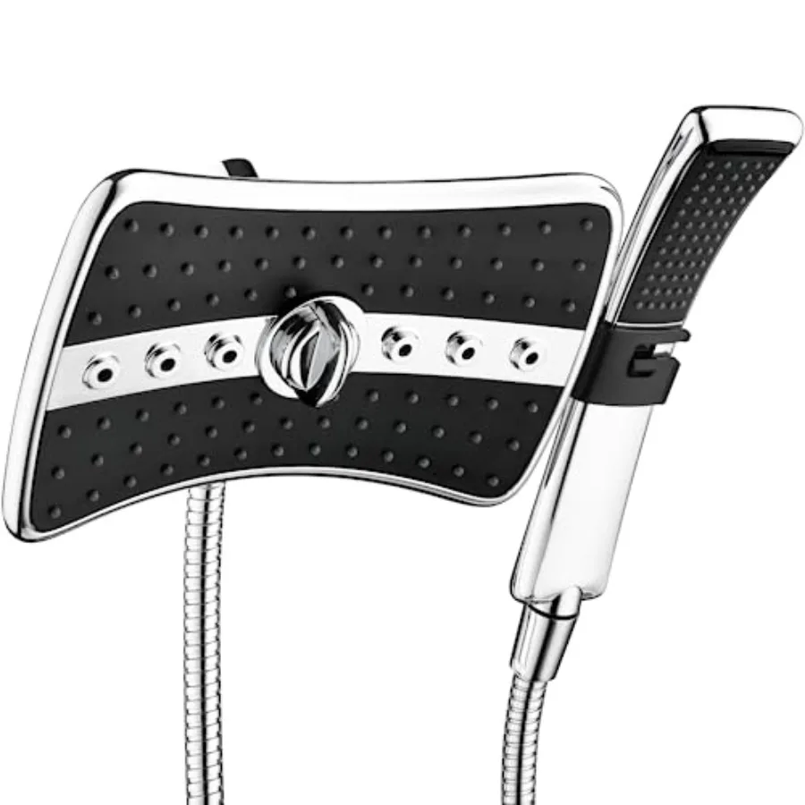 

High Pressure Dual Shower Head Combo, Handheld Showerhead Rainfall Shower Head Combo with Black Face, 60 Inch Long Stainless St