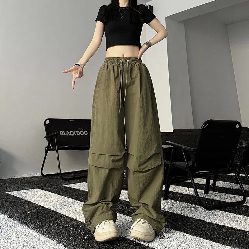 

WCFCX STUDIO American Vintage Wide Leg Cargo Pants Women High Waist Streetwear Hip Hop Trousers Casual Drawstring Baggy Sweatpan