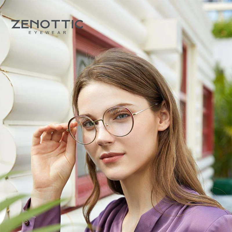 

Изящная круглая металлическая оправа для очков ZENOTTIC для женщин, нежный полупрозрачный стиль, легкая конструкция, гармония с формой лица