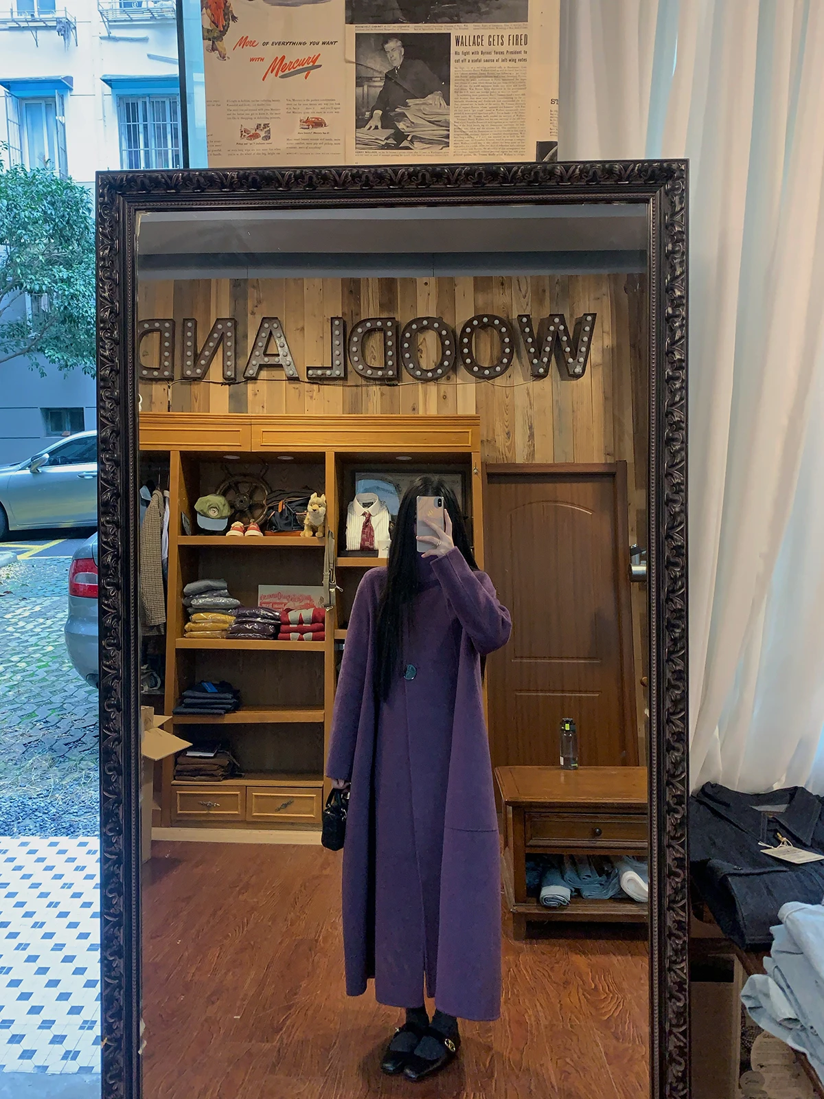 

Elovey Double-Faced Woolen Long Coat Women's Spring Autumn Winter Faionable Stand Collar Flower Bud Sle Outerwear