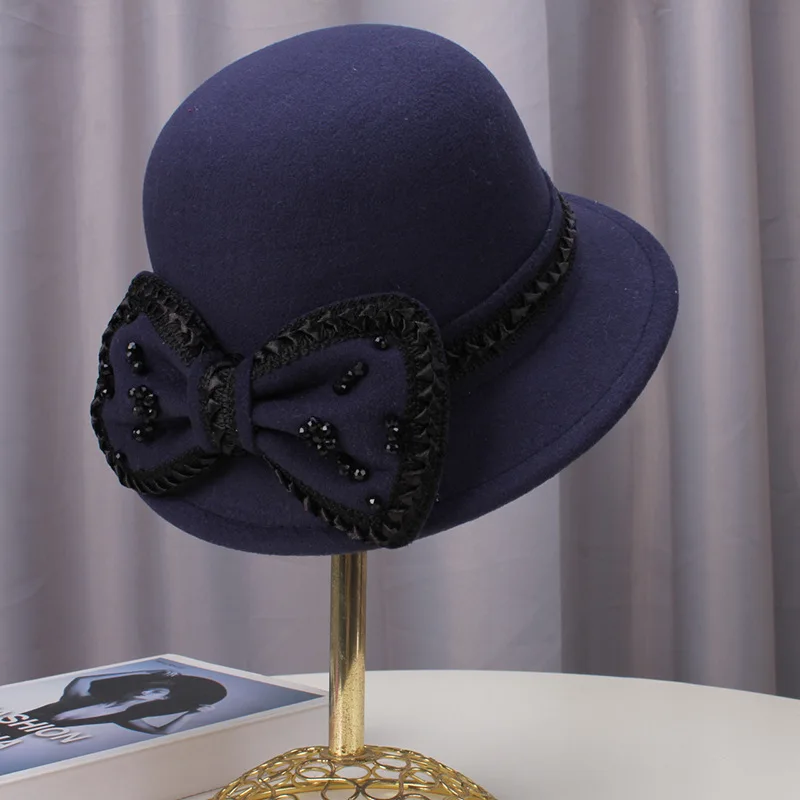 Autumn And Winter  All-match Bow Fisherman Hat Women's British Fashion Fashion Cap Trendy Elegant And Small Face