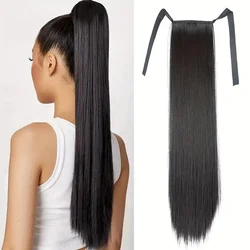 24 inches silky straight style ribbon tie up synthetic ponytail hair extension for women
