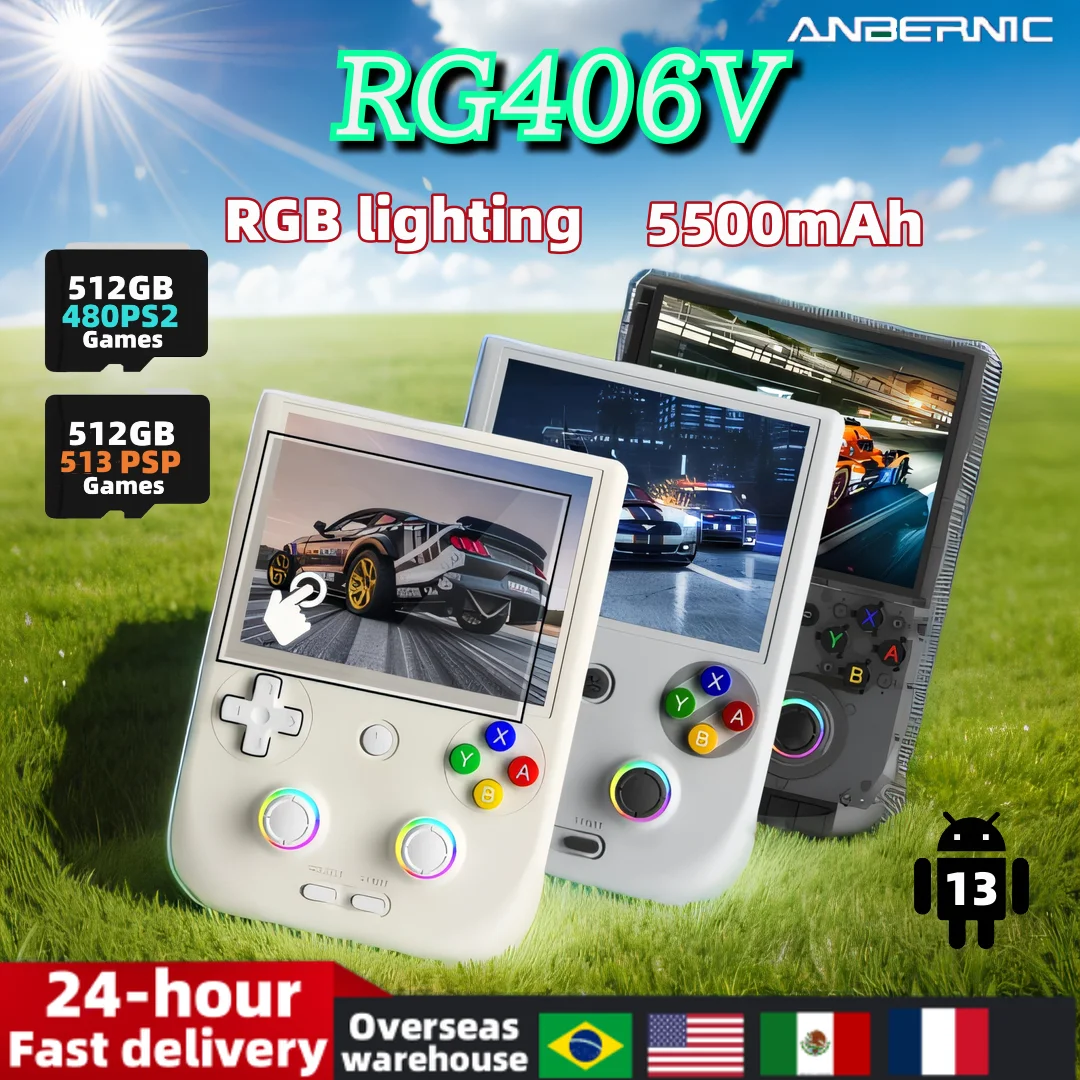 ANBERNIC RG406V Retro Game Console 4.0 Inch IPS Touch Screen Android 13 Unisoc T820 64-bit Game Player 5500mAh 5G WiFi PS2  Gift