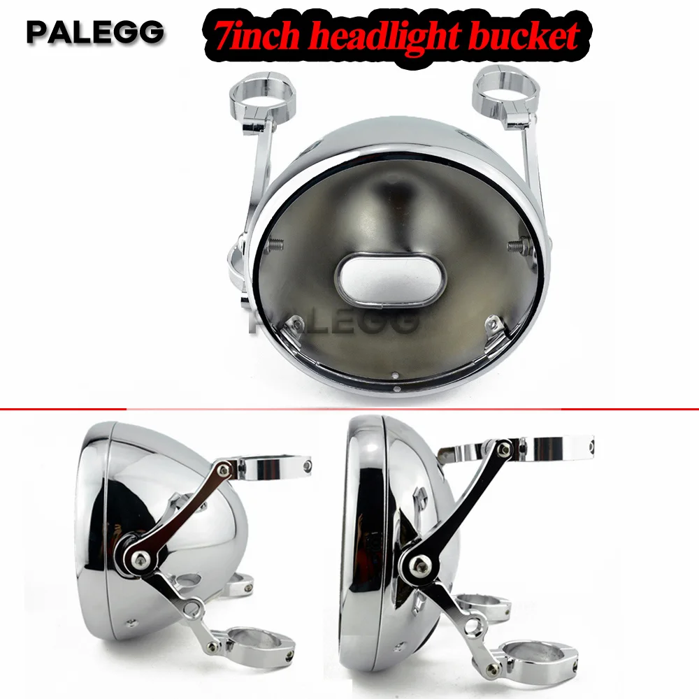Retro 7 Inch Motorcycle LED Headlight Lamp Housing Modified Shell Bucket Trim Holder Bracket for Custom Bike Lighting