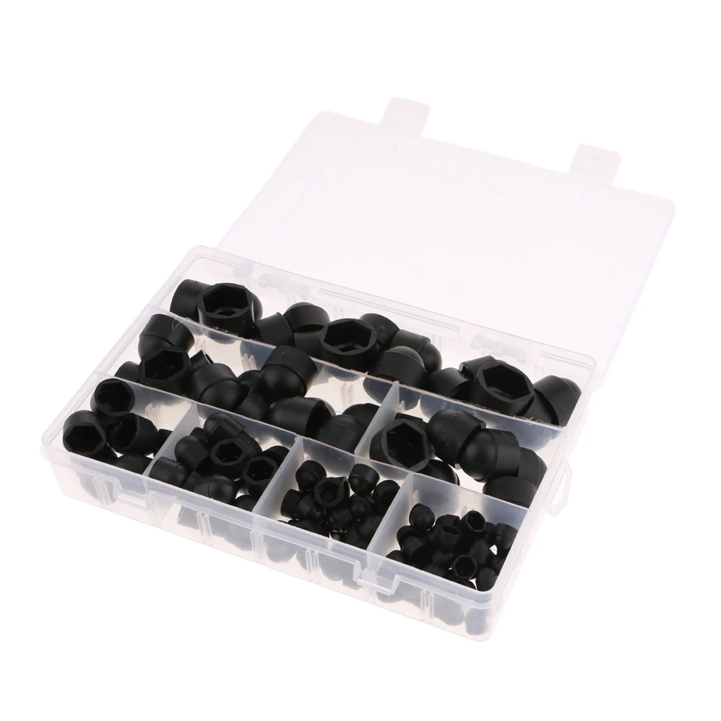 M4 M5 M6 M8 M10 Nut- Bolt Covers 145pcs/Set Black Dome Hex Hexagon Protection Caps Cover Assortment Kit with Box