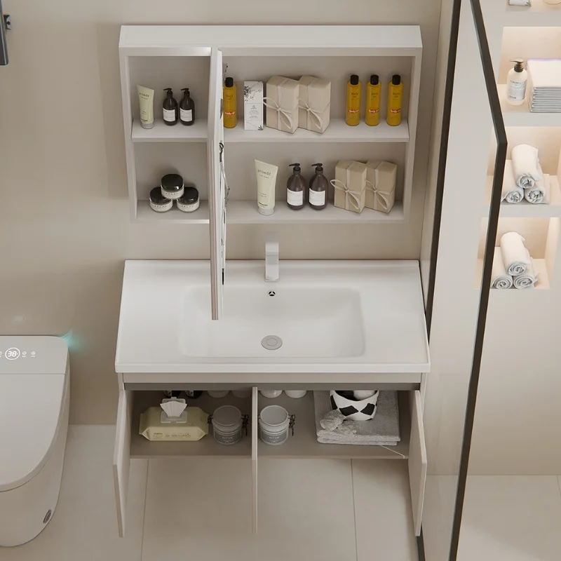 Modern Stainless Steel Floor Standing Bathroom Cabinet with Ceramic Basin and Hotel Sink Model
