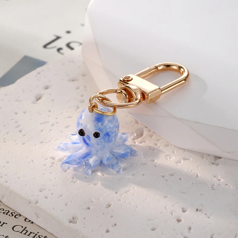 Glass Multicolour Octopus Ocean Animal Keychains For Women Men Kawaii Creative 3D Marine Organism Pendant Bag Box Car Key Ring