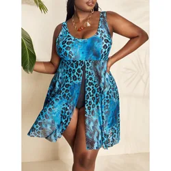 New One Piece Swimsuit Women Leopard Print Tankini Large Beachwear Plus Size Swimwear Summer Swimming Bathing Suit 2025 Mujer