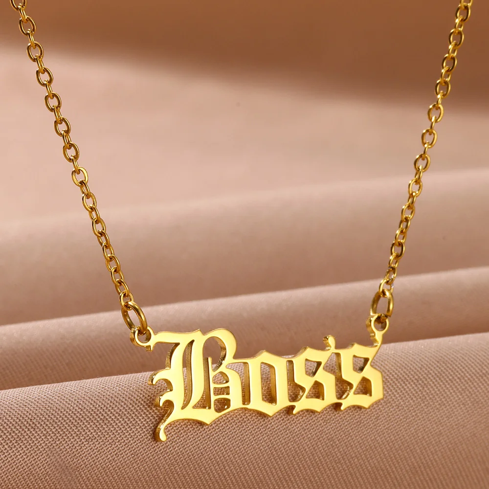 Gold Color Boss Letter Necklace For Men Women Personalized Trend Stainless Steel Choker Aesthetics Jewelry Accessories Gifts