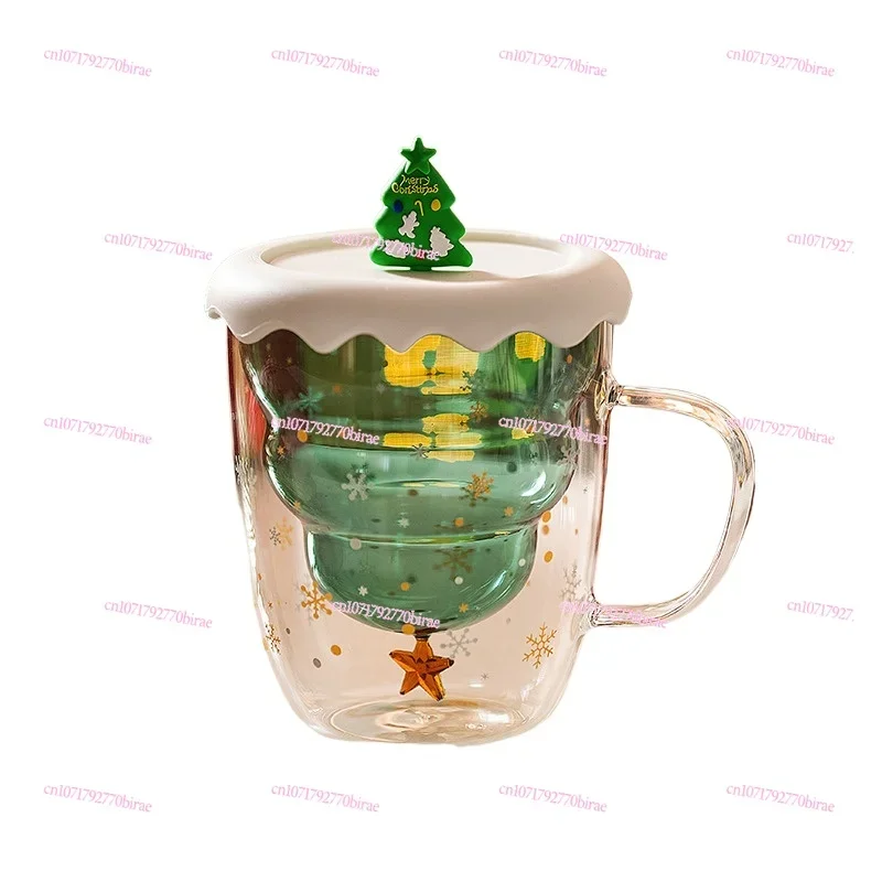 

Christmas Gift Double Glass with Lid Creative Water Women's Milk Cute Household Cup