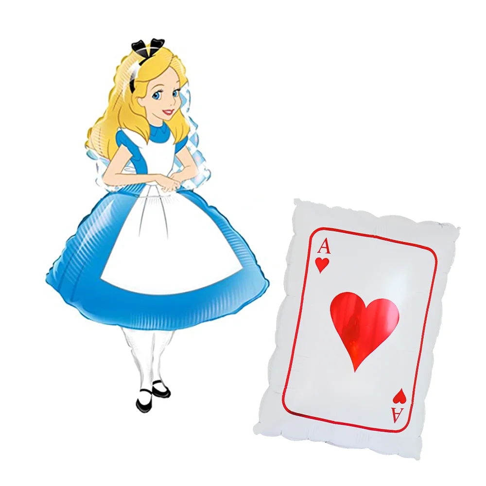 Princess Foil Balloon Girl Birthday poker cards Ace Of Hearts Alice Balloons Wonderland Party Decoration Supplies