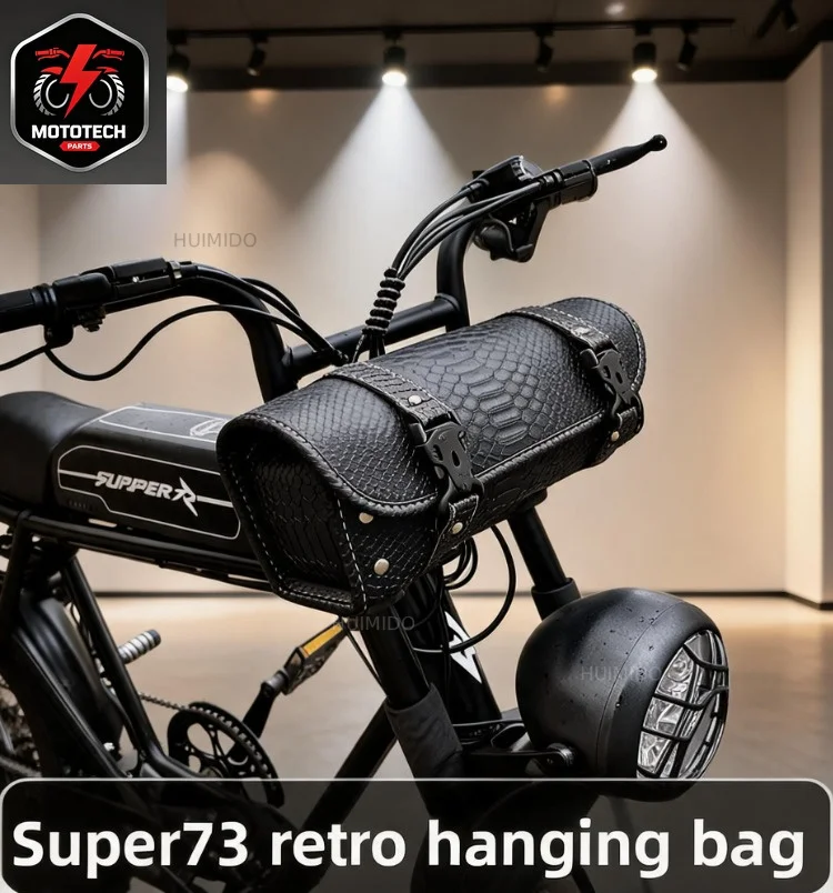 Applicable tosuper73 electric bicycle retro head bag off-road cycling leather waterproof universal hanging bag tool bag