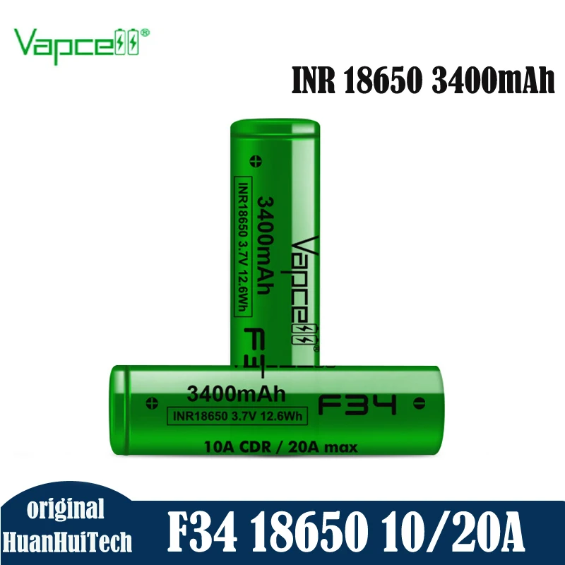 Оригинальная Аккумуляторная Батарея Vapcell F34 INR 18650 18650 3400 мАч 10A/20A, перезаряжаемая аккумуляторная батарея мощнее, чем GA/MJ1/35E