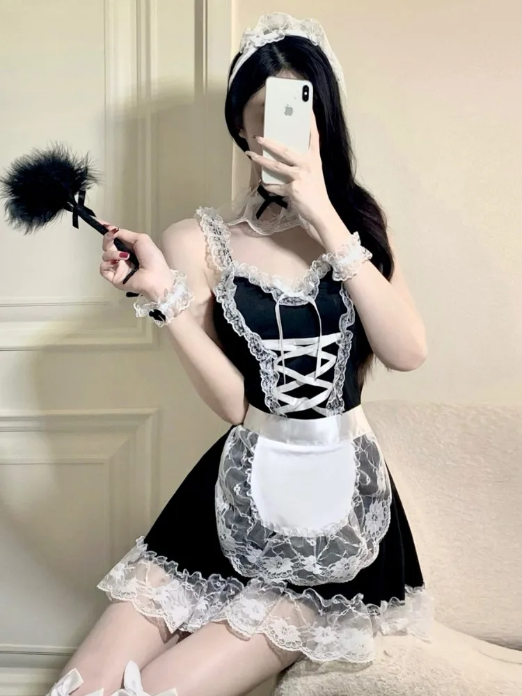 女性用セクシーランジェリー衣装 フレンチ風エプロン付きメイドドレス コスプレ ロリィタ ベビードールドレス エロティック・ロールプレイ衣装