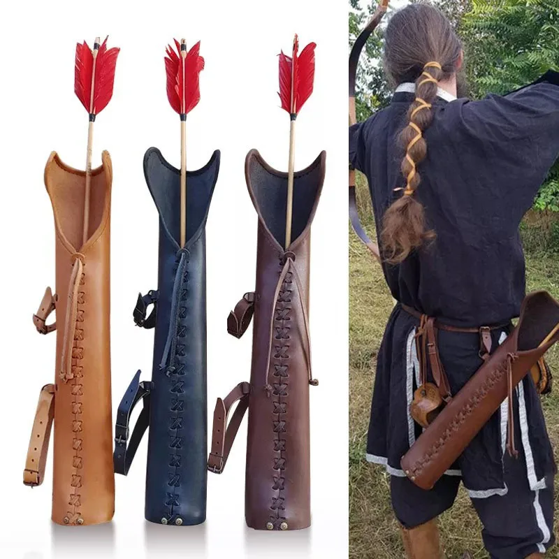 Medieval Nomad Leather Waist Belt Archery Quiver Arrow Holder Archer Hunter Cosplay Costume Bow Hunting Accessory Bag Larp Props