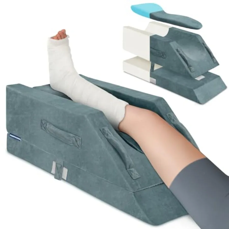 

4-Height Adjustable Leg Elevation Pillows for After Surgery with Ergonomic Curve, Memory Foam Wedge Pillow for Legs Swelling an