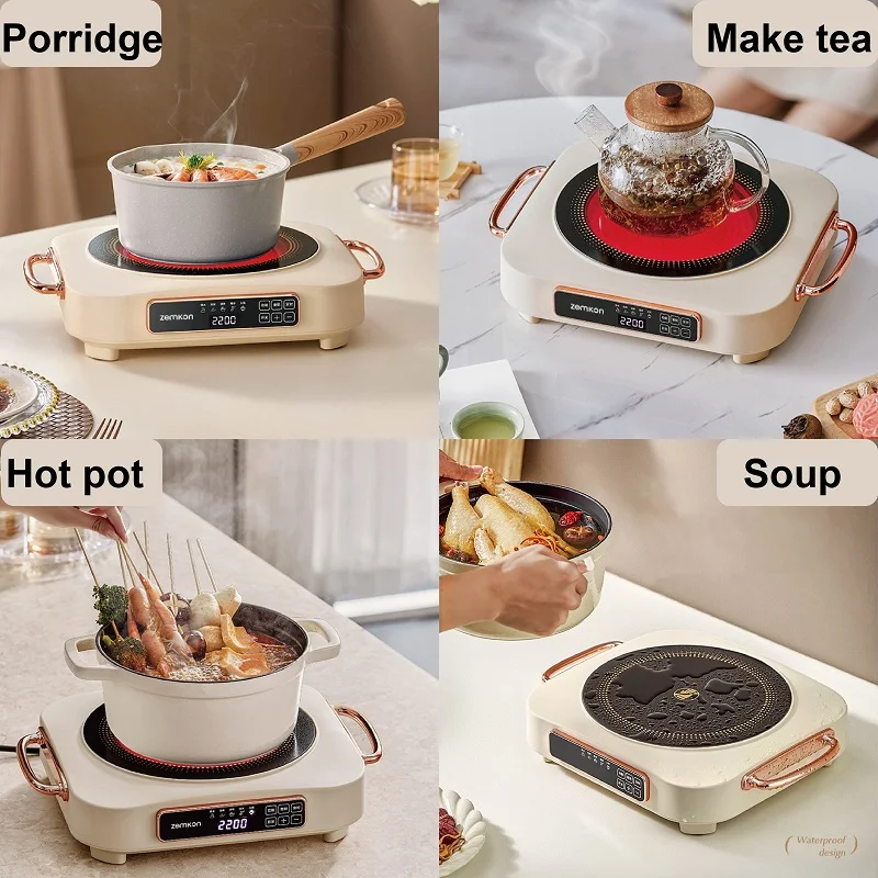 2200W Multi-function Electric Ceramic Stove Smart High-power Stir-fry/Hot Pot Induction Cooker Home Timed Electric Tea Stove