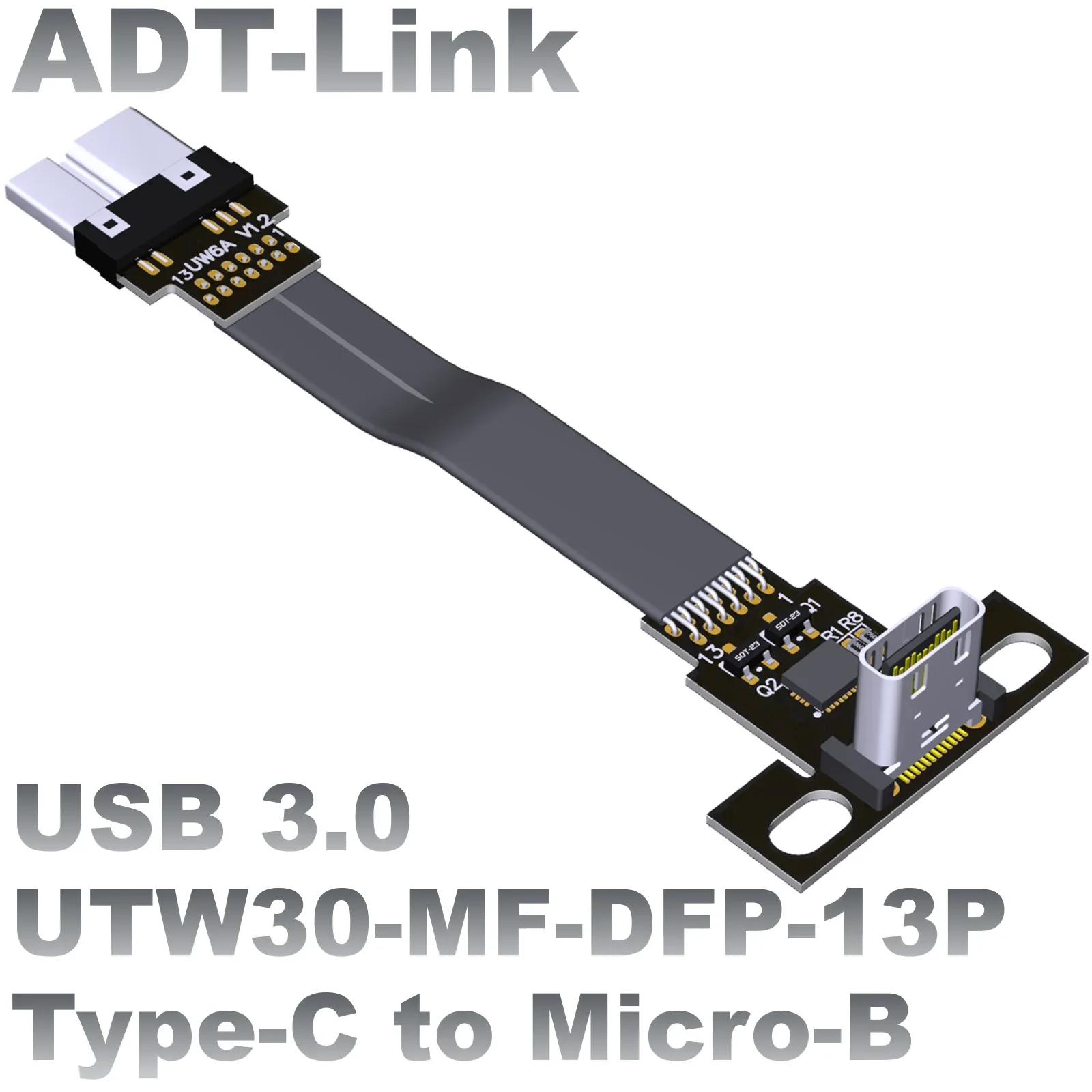 USB3.0 Male to Female Flat Thin long and Short Extension cable Type-C to micro-B elbow band chip ADT