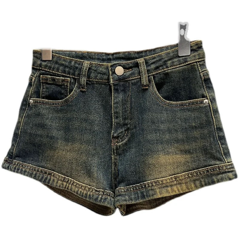 Cool Retro Washed Denim Short Shorts Trendy Three-Quarter Length Straight Leg Jeans Natural Waist Button Closure Autumn Ladies