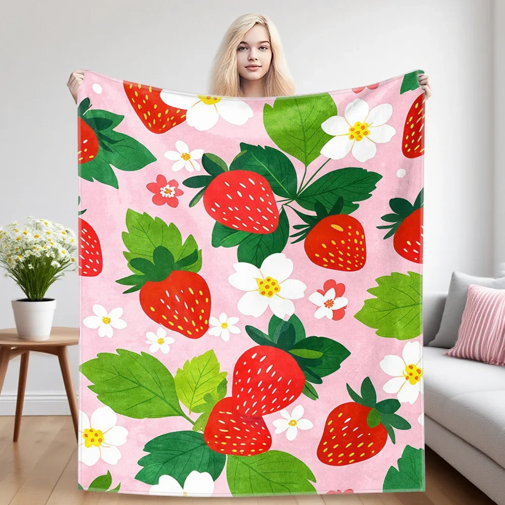 Strawberry Bloom Four Season Flannel Blanket, Soft Plush Skin Friendly Sofa Blanket, A Great Gift Item