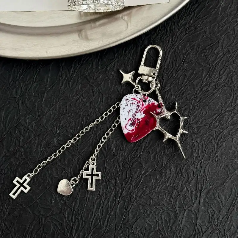 Schlüsselanhänger, minimalistisches Herz-Kreuz-Design, Punk-Stil, Metallanhänger für Tasche, Handtasche, Handyband, leichtes Geschenk. – Detail 1