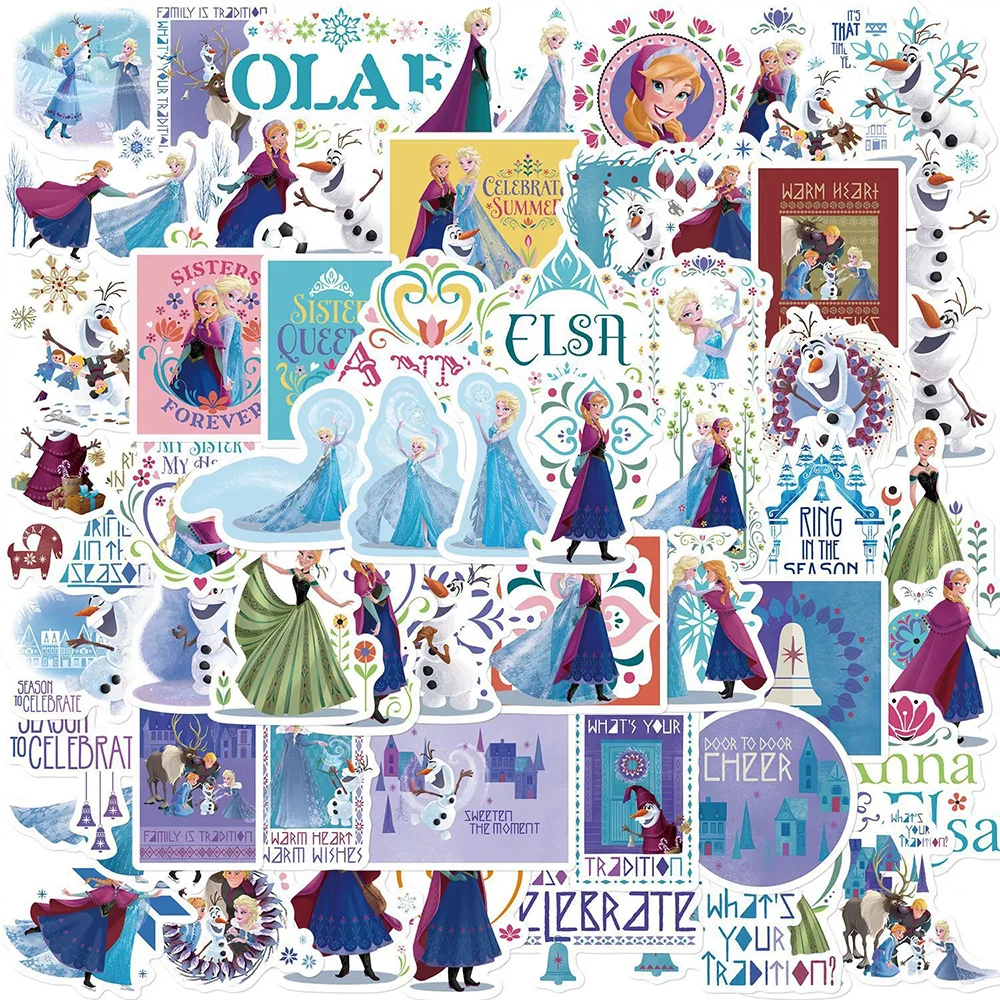 60 Stück Disney Frozen Anime Prinzessinnen-Aufkleber Niedliche Elsa Anna Cartoon-Sticker für Wasserflaschen, Tagebücher, Kühlschränke, Handys, Kawaii-Aufkleber-Set
