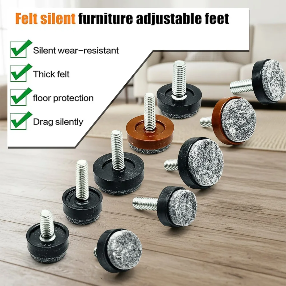 8Pcs Furniture Legs M6 M8 Screws Anti-Slip Felt Foot Pads Adjustable Leveling Chair Leg  For Tables Chairs Cabinets And Sofas