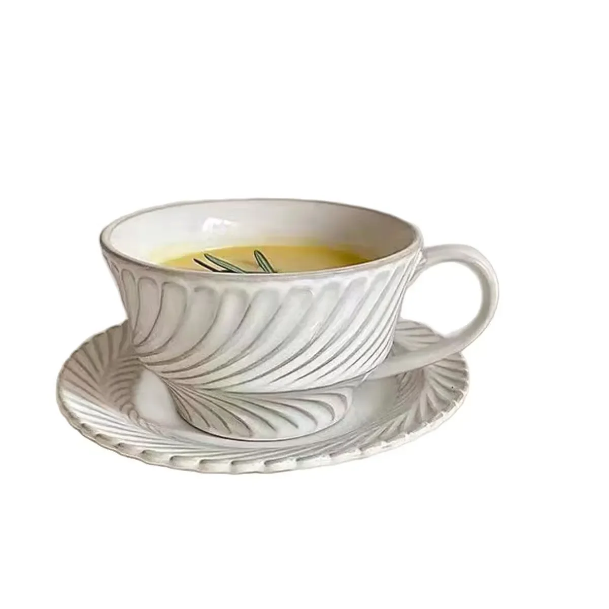 Hot launchFrench medieval coffee cup and saucer set American latte ceramic cup wheat ear shape Mark cup