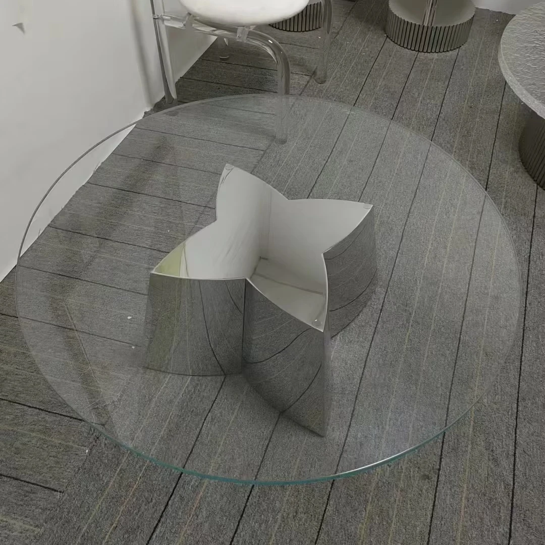

Modern Luxury Round Coffee Table with Stainless Steel Base Acrylic Top Premium Household Stone