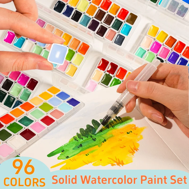 Premium 96 Colors Solid Watercolor Set 1ml Watercolor Paints Vivid Bright Colors for Artists Students Painting Art Supplies