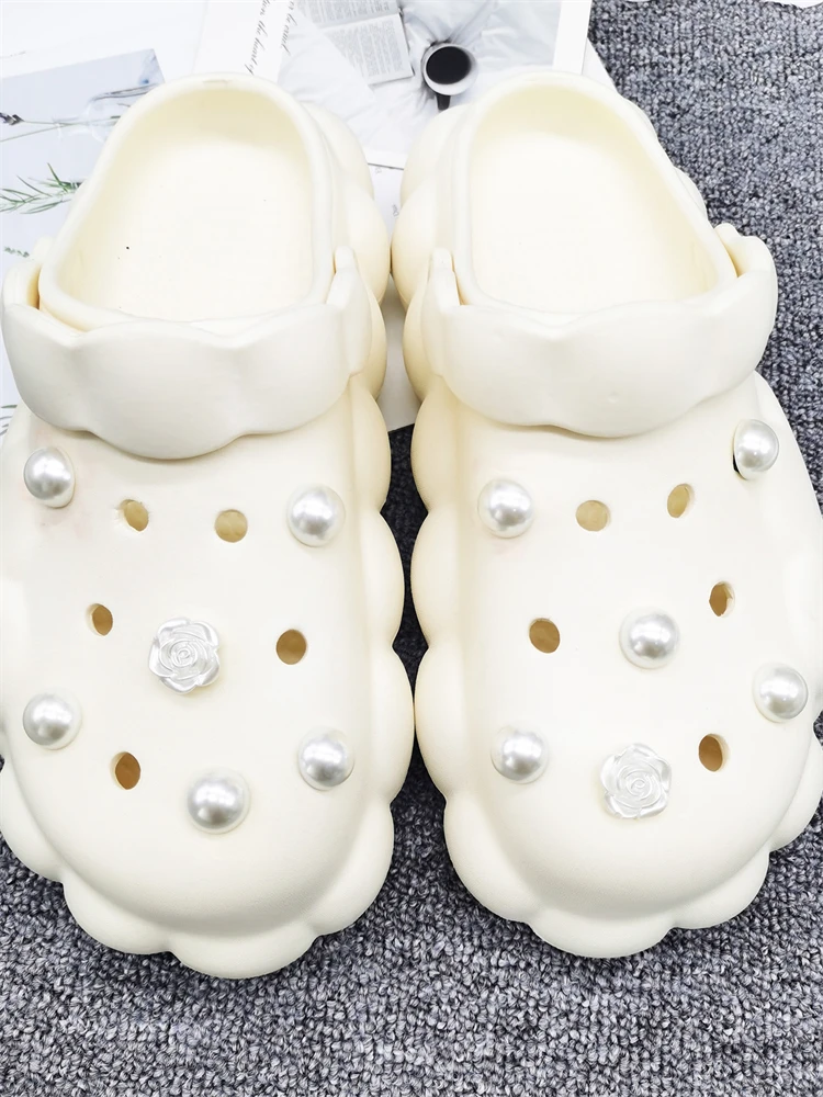 12PCS Schuh Charms Zubehör DIY Clogs Schnalle Elegante Imitation Perlen Blumen Dekoration Fit Frauen Strand Tasche Sandalen Party geschenk – Detail 6