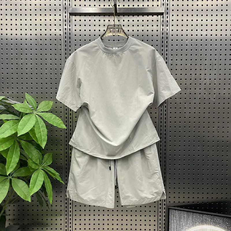 Zomerse Cargo-Stijl Set Casual T-Shirt Met Korte Mouwen Voor Heren, Korte Broek Met Sneldrogende Pullover, Losse Mode Tweedelige Set